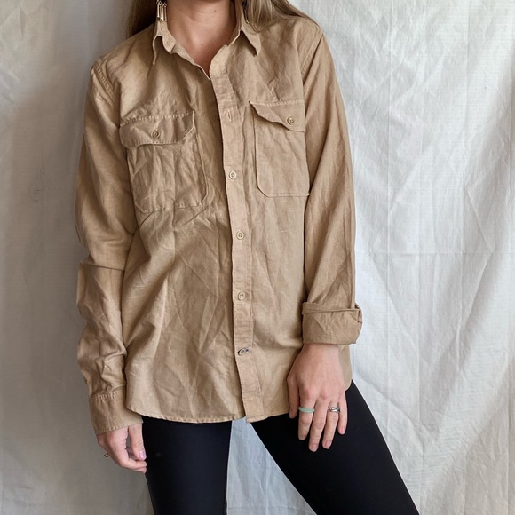 Linen Blend Neutral Button Up - Picture 2 of 7